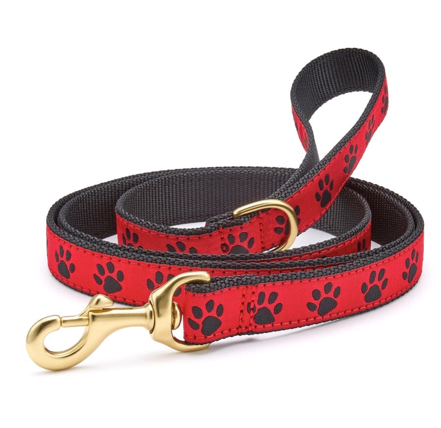 Red And Black Paw Dog Lead