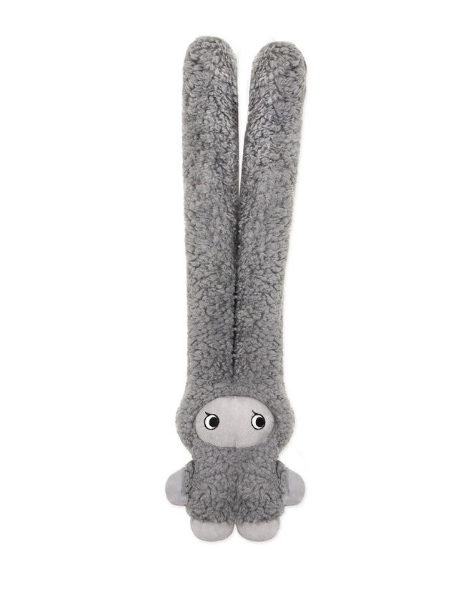 soft grey plush toy complete with two squeakers in the ears 
