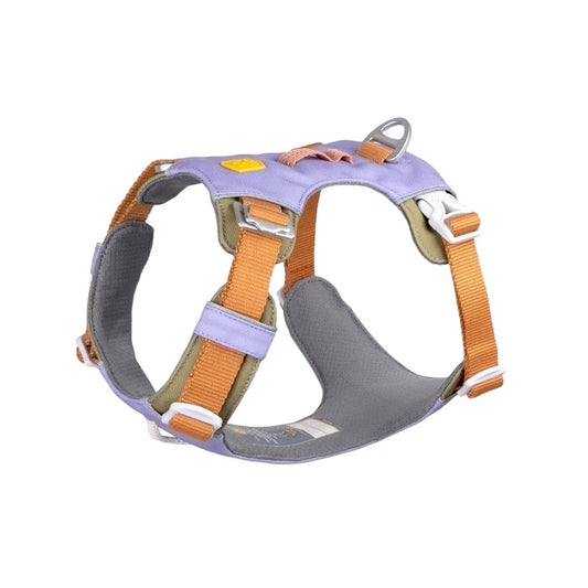 Woolly Wolf Alpha 360 eco-friendly dog harness in Lavendar mix showing recycled mesh fabric and aluminum hardware.