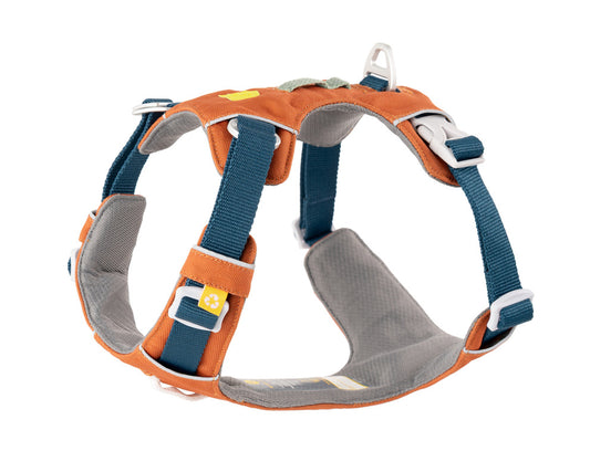 Woolly Wolf Alpha 360 eco-friendly dog harness in Terracotta mix showing recycled mesh fabric and aluminium hardware.